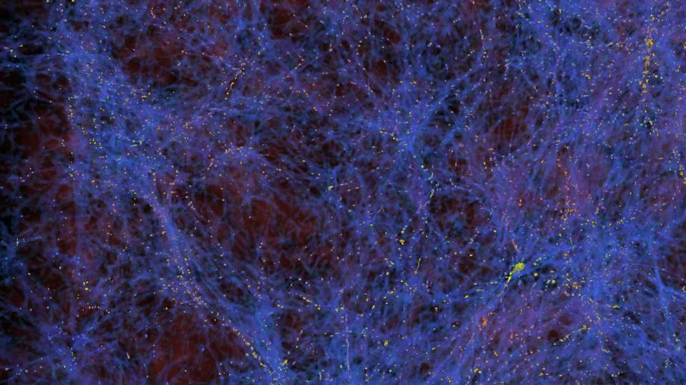 A simulation of the large-scale structure of the Universe.