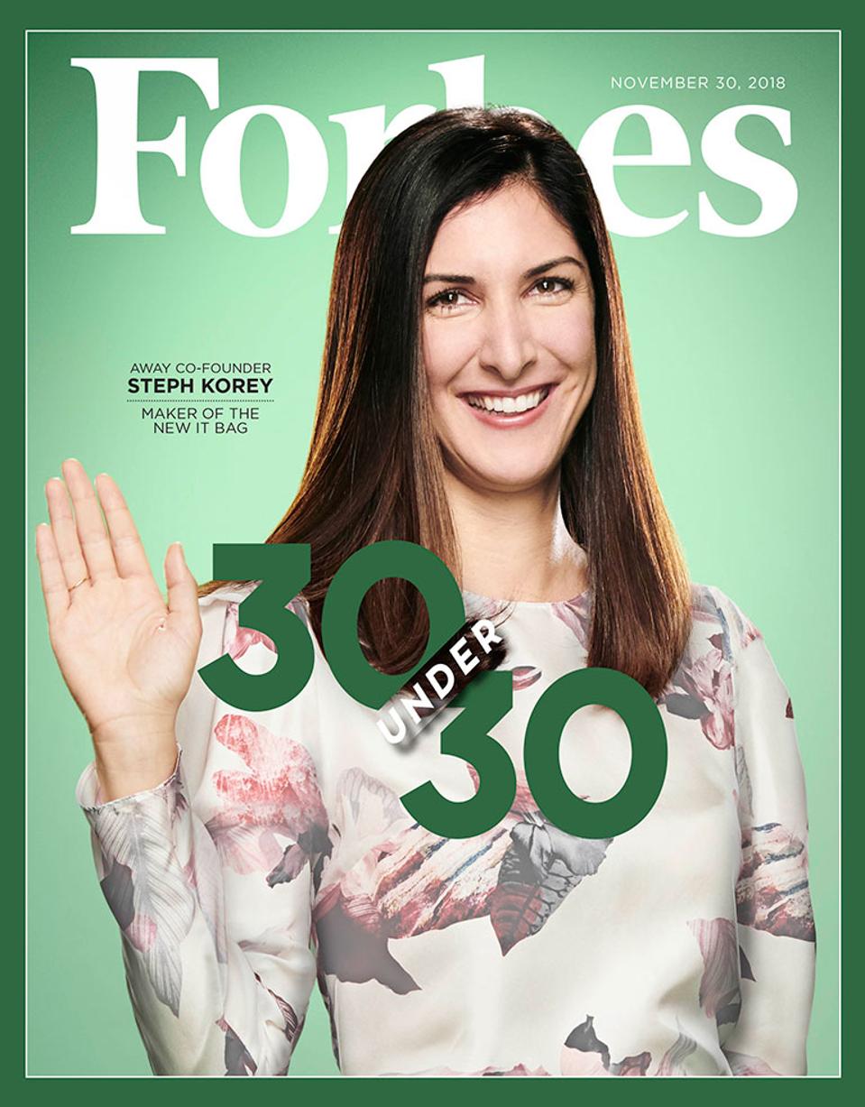 The November 30, 2018 issue of Forbes featuring Away's Steph Korey.