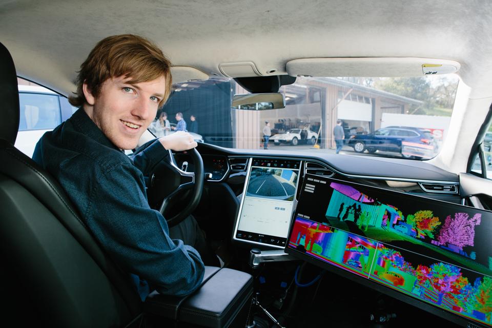 Austin in driver's seat