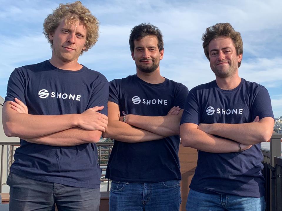 Antoine de Maleprade (left), Ugo Vollmer and Clement Renault, cofounders of Shone.