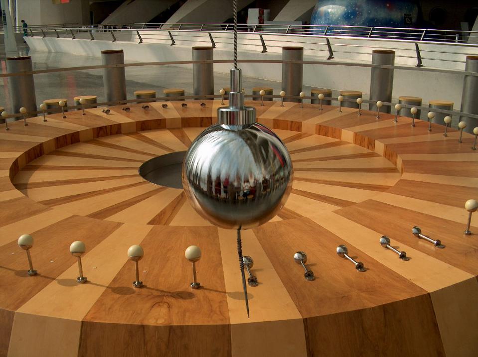 This Foucault pendulum rotates substantially over the course of a day.