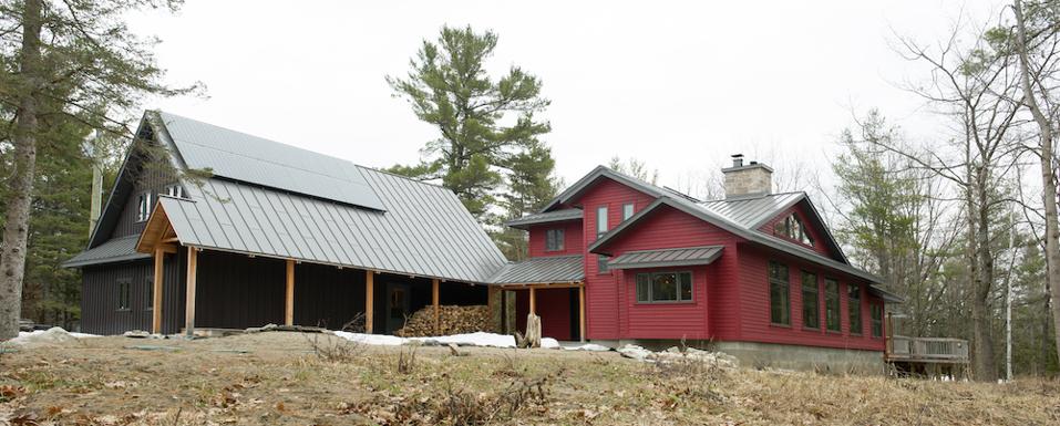 A house on Morris Island in Ontario with a standing seam roof.