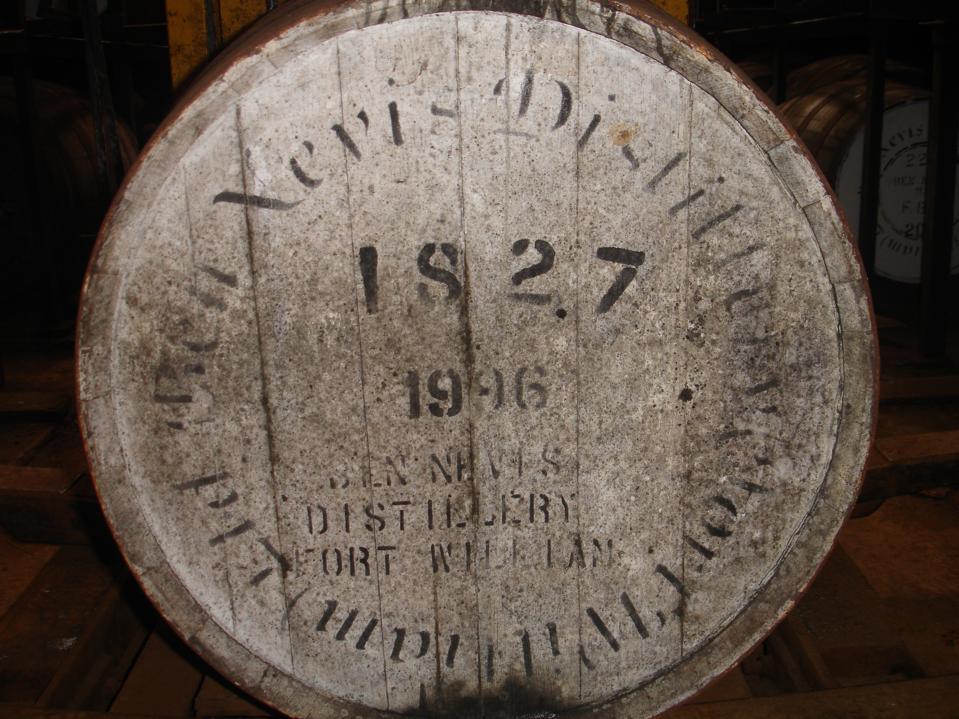 Ben Nevis cask in warehouse.