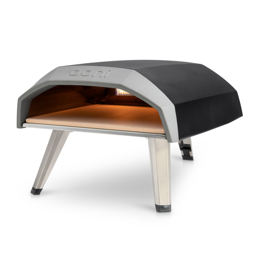 Small, black pizza oven with Tri-pod legs