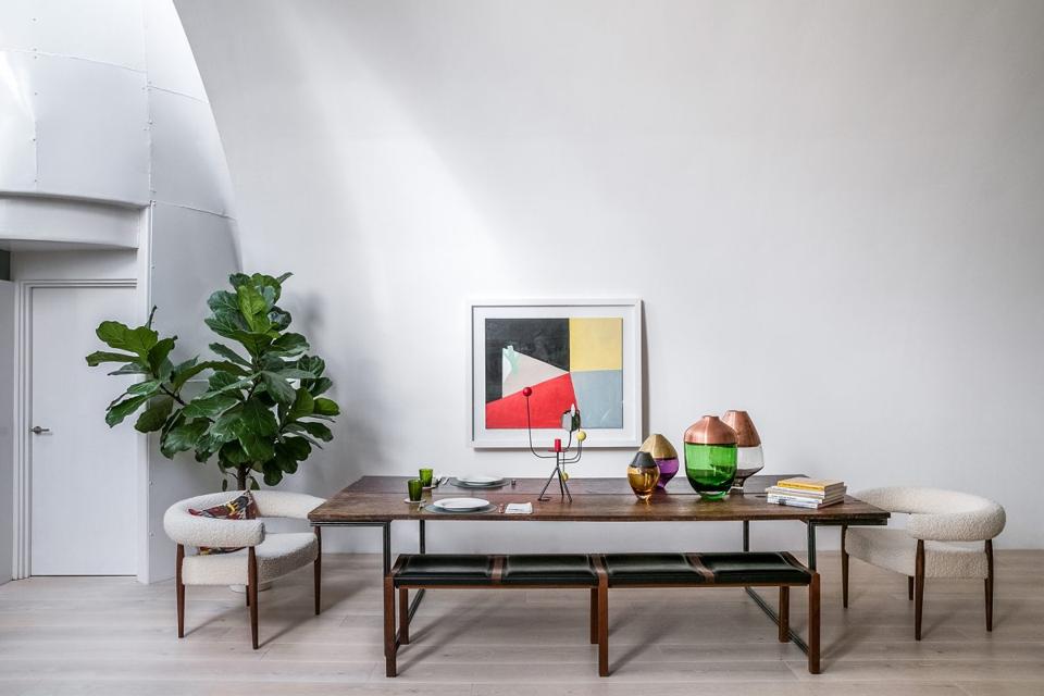 The atrium provides space for a dining area.