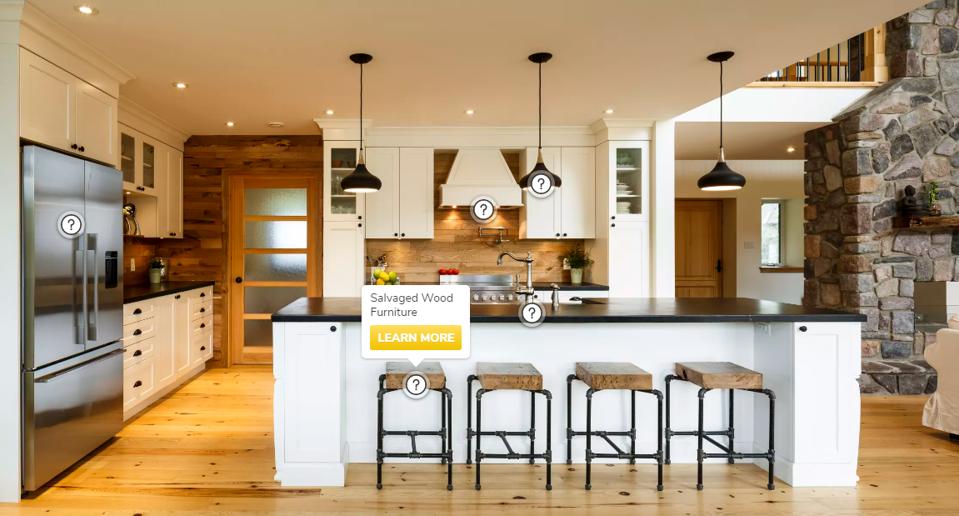 Eco-friendly kitchen featuring LED lighting, salvaged wood, Energy Star appliances.