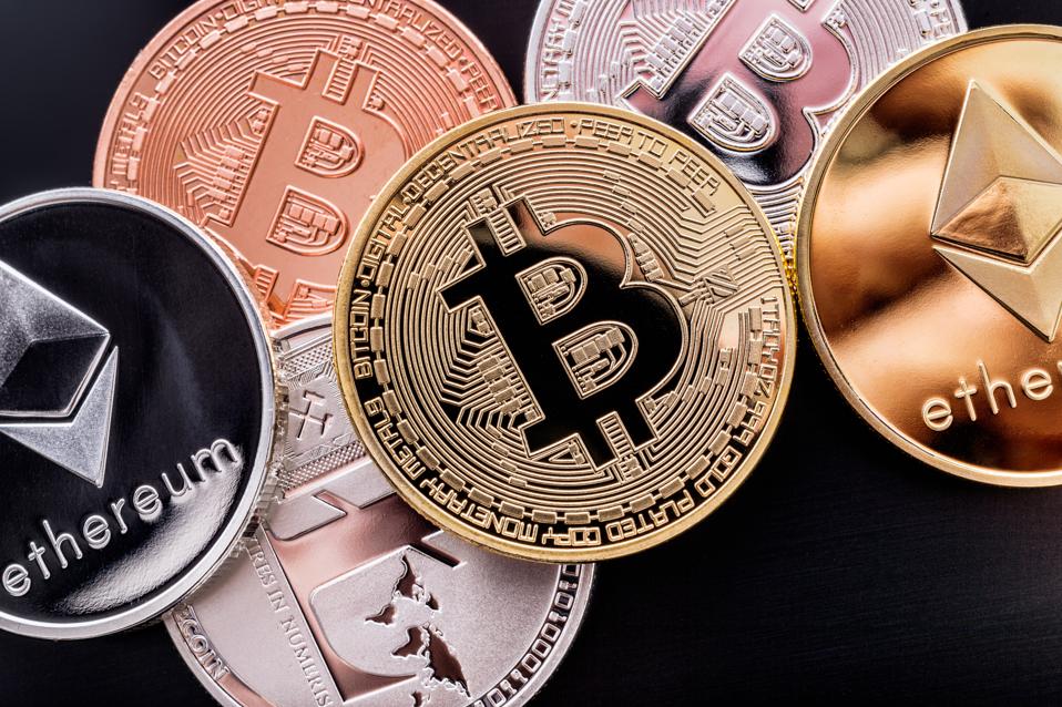 Stacked cryptocurrency coins