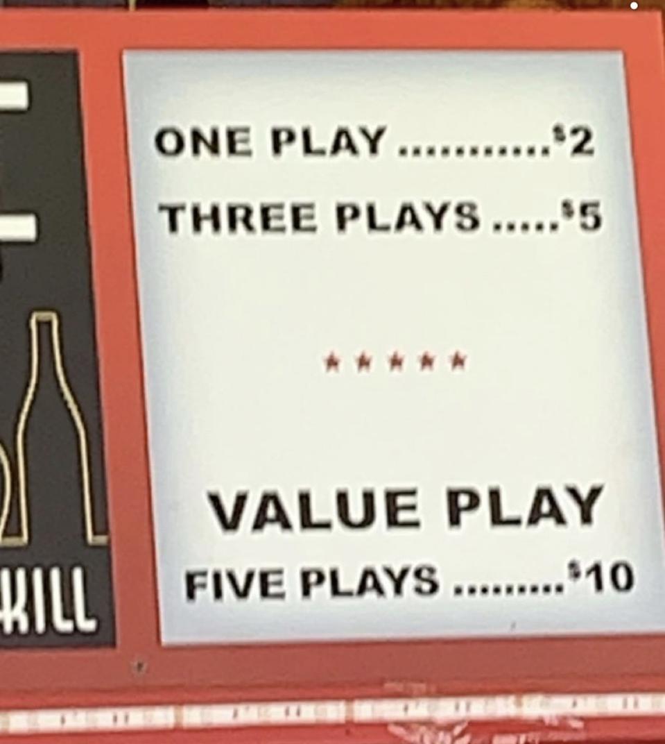 A sign depicting a ″Value Play″ that isn't really a value.