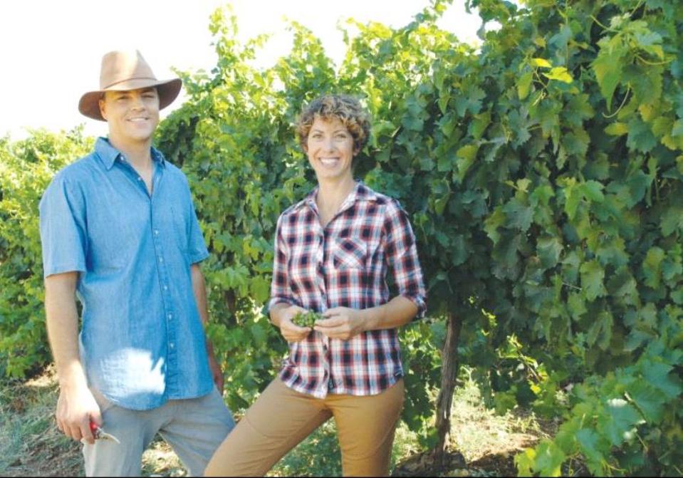 The CEO of Tabor Winery, Oren Sela, with Michal Akerman