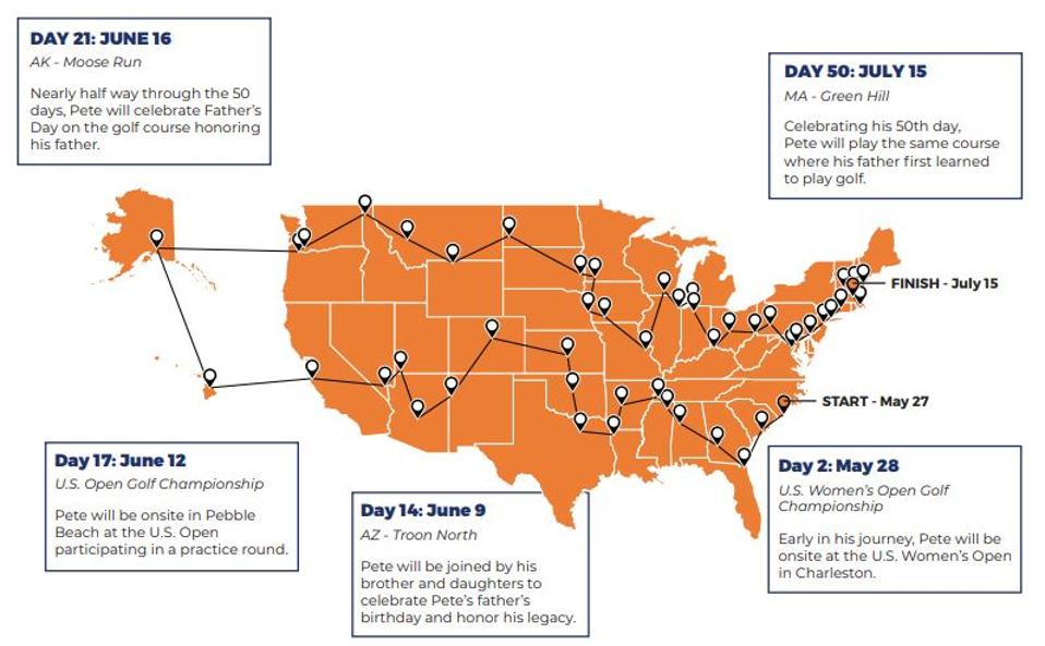 Map for Fifty for Father golf trip.