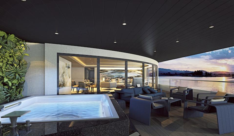 Computer rendering of Owner's Penthouse featuring a spacious curved terrace with private Jacuzzi