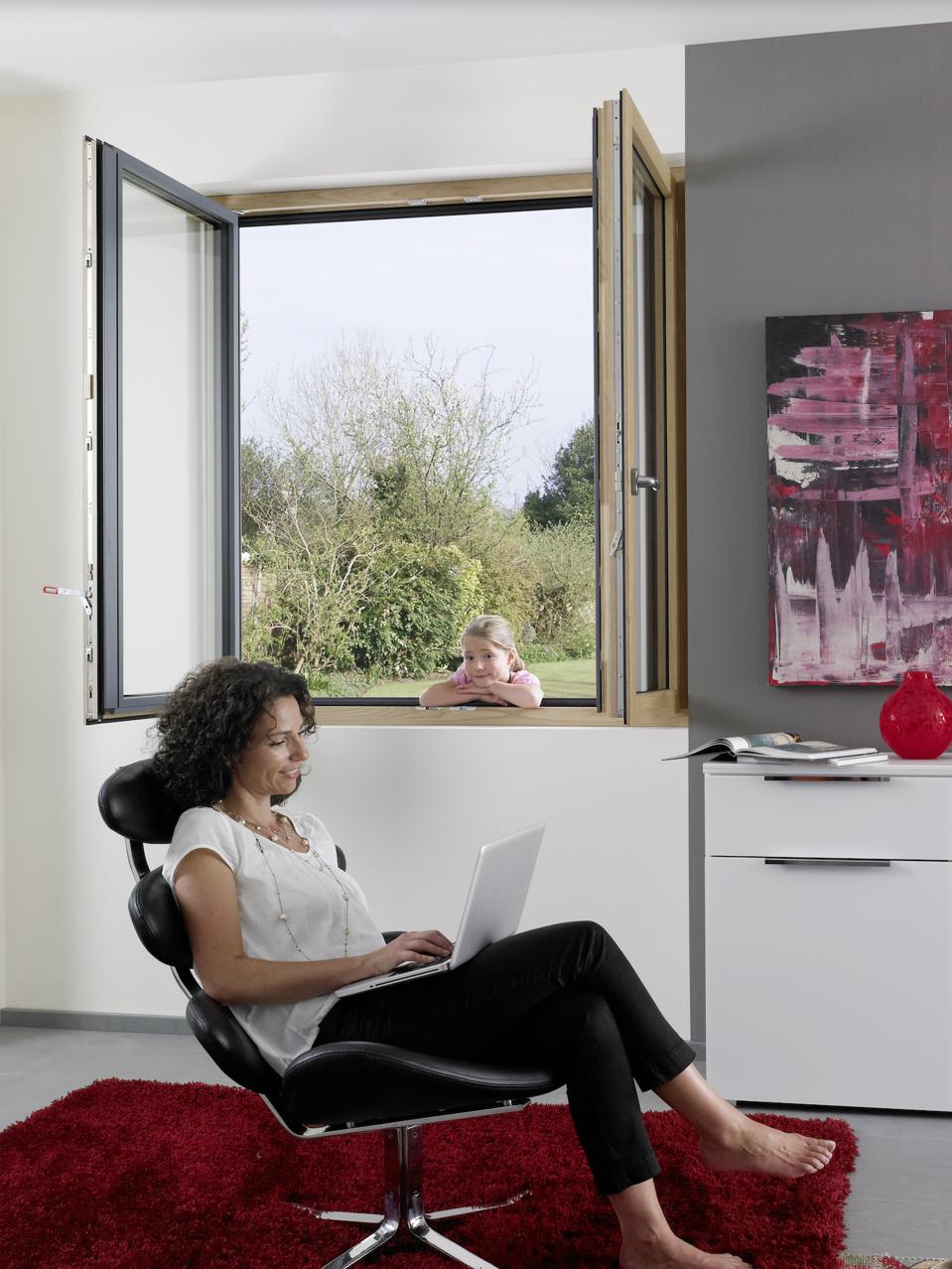 These Unilux triple pane windows from Germany open on two sides and meet in the middle, an option not often seen on American windows.