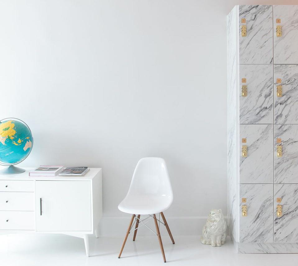 Lockers and sitting area.
