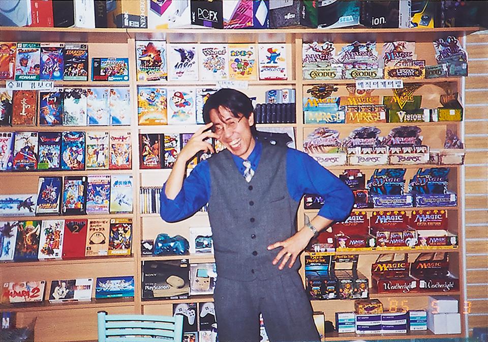 Kim in earlier days at one of his videogame stores in Seoul, circa 1993.