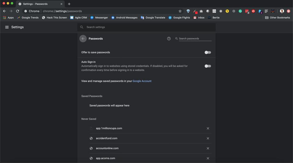 This is a screenshot of Joe Toscano's credentials page within Google settings