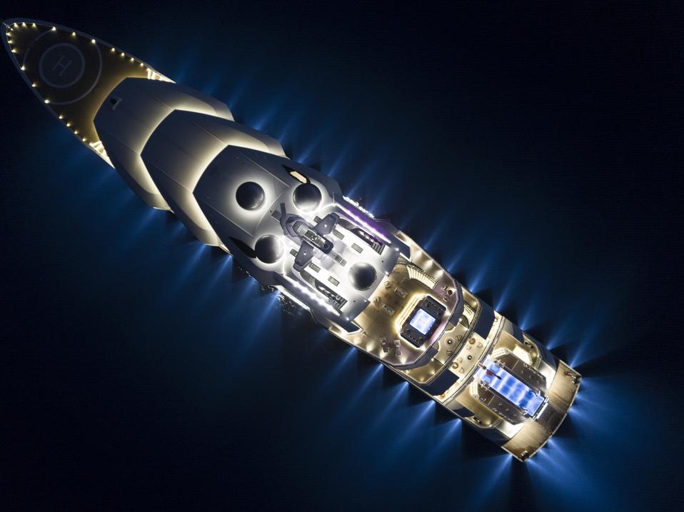 Exclusive photo of the 248-foot-long Amaeda lighting up the night.