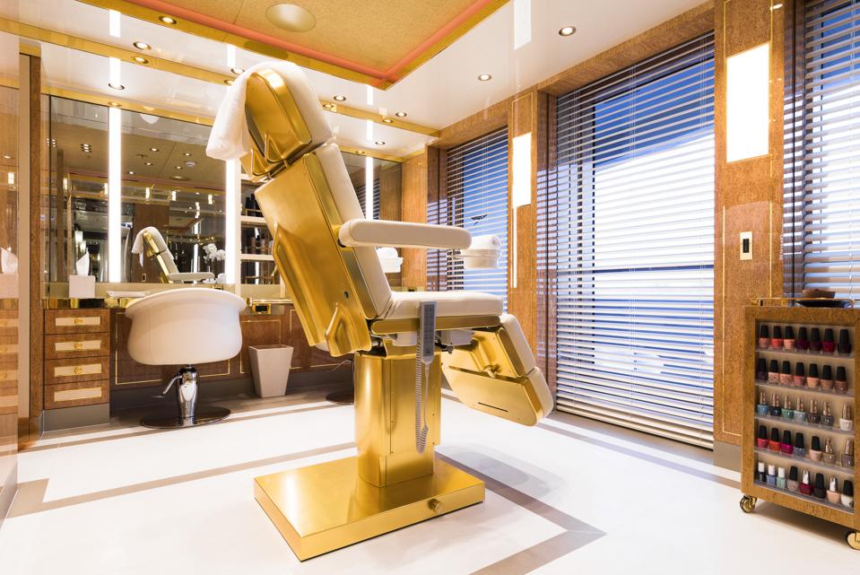 Exclusive sneek peek of the private beauty saloon aboard the 348-foot-long AMAEDA