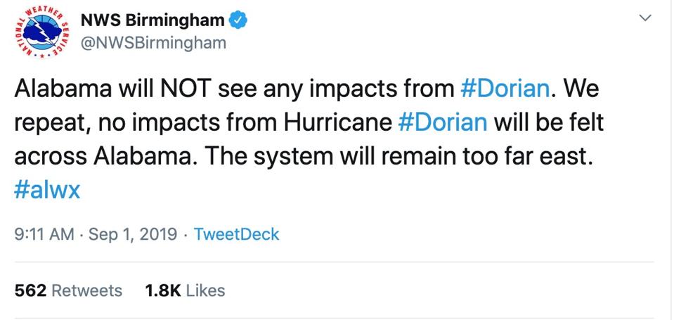 Image result for NWS dorian will not affect alabama