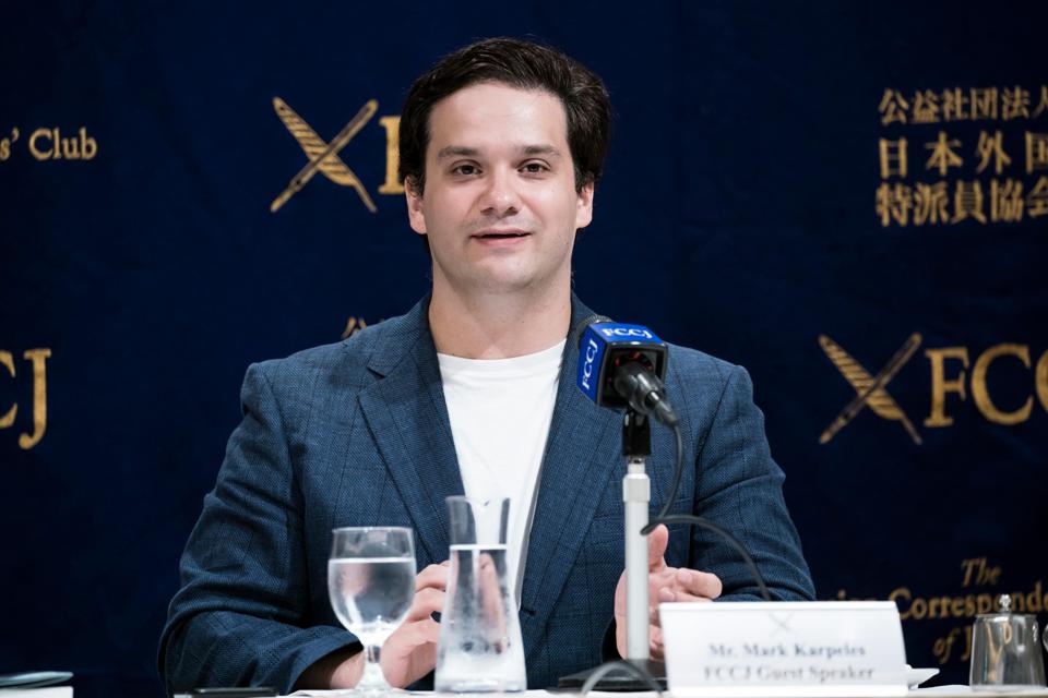 Former Mt. Gox Chief Executive Officer Mark Karpeles speaks during a press conference.