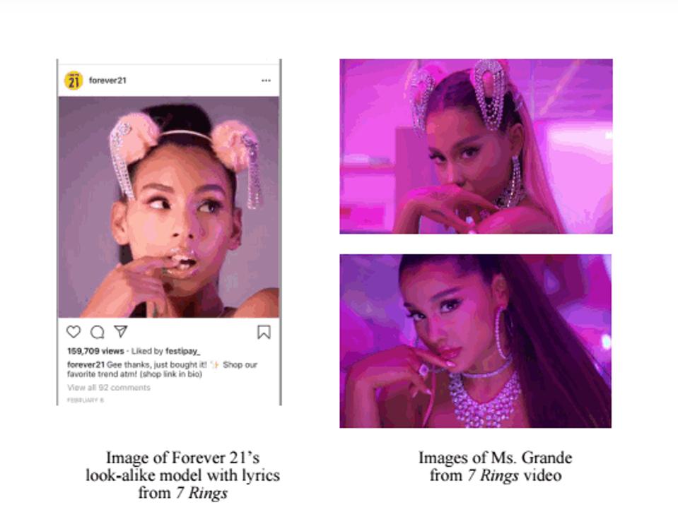 Forever 21's ad campaign vs. Ariana Grande in the 7 Rings music video. 