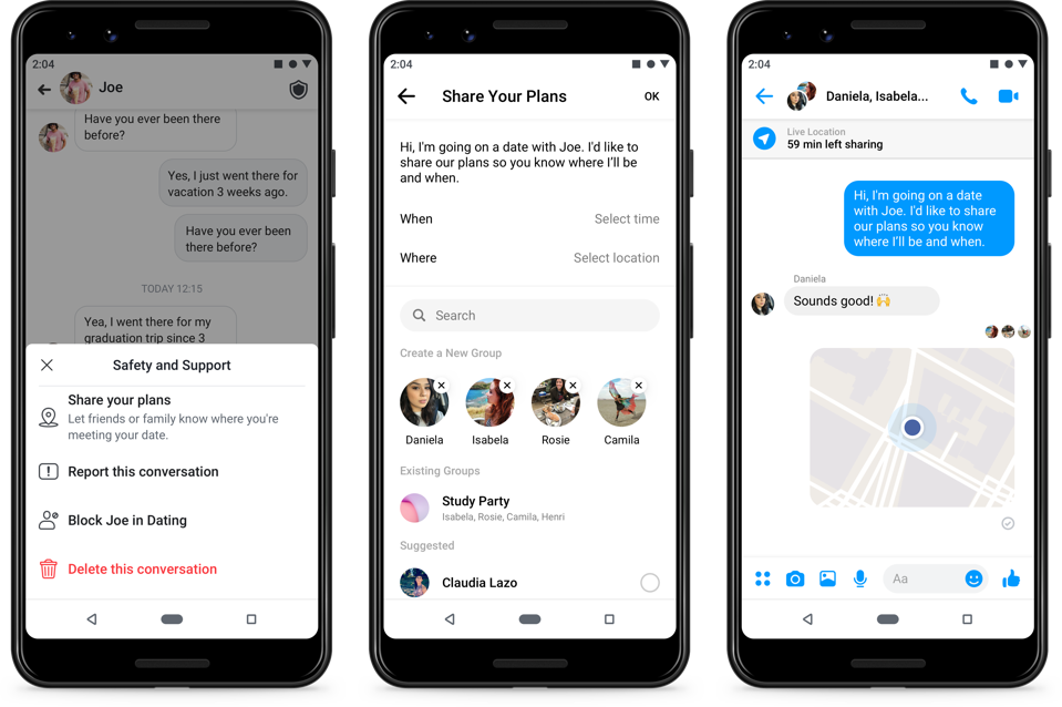 Facebook Dating lets you share your live location to keep friends and family aware of your well-being if you decide to meet with someone.