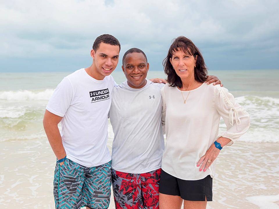 Lester Thornhill with his wife and son at the beach.