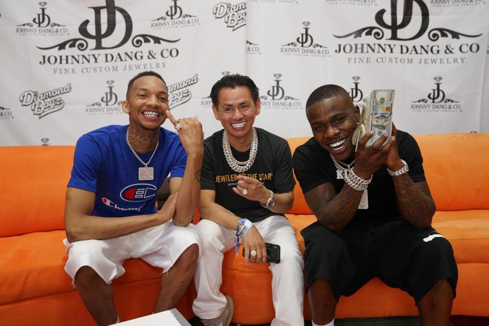 From left: Stunna 4 Vegas, Johnny Dang, & DaBaby, Johnny Dang, wearing Johnny Dang & Co jewelry