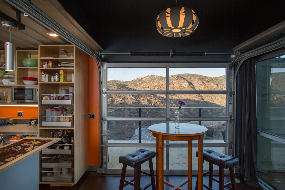 The garage door can be closed for security or when the weather is inclement.