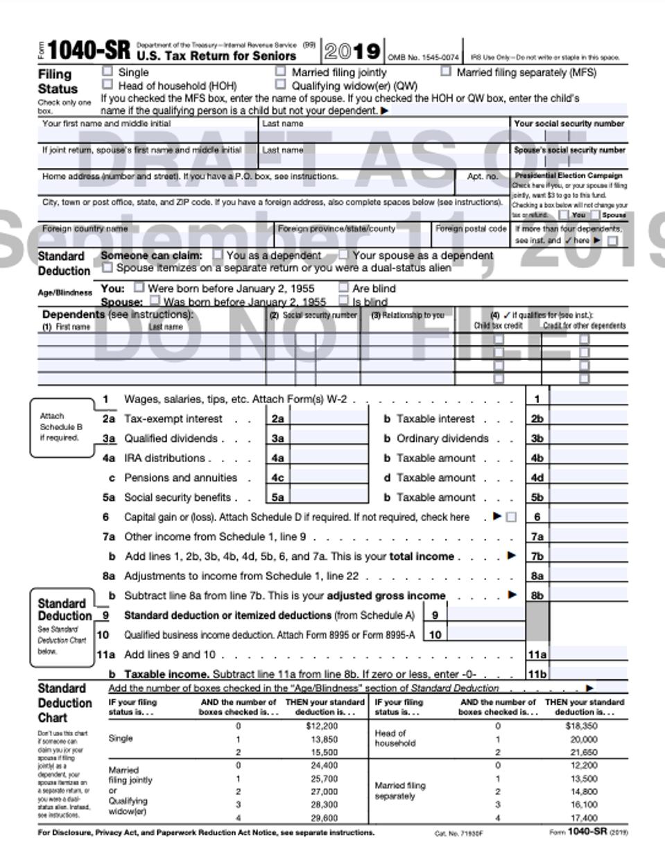 2019 1040Ez Form Printable : Treasury, IRS announce postcard-size form 1040 for next year - The ...