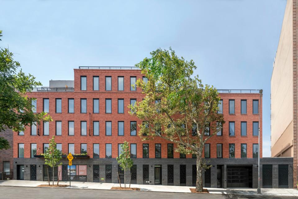The exterior of a brick building in Brooklyn.