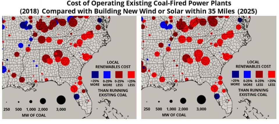 Cost of operating existing coal power plants compared with building new renewable energy
