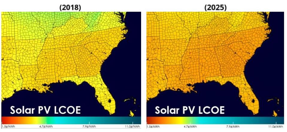 The cost of building new wind or solar energy within 35 miles of coal power plants.