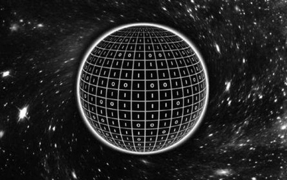 Encoded on the outermost surface of the black hole, the event horizon, is its entropy. Each bit can be encoded on a surface area of the Planck length squared (~10^-66 m^2); a black hole's total entropy is given by the Bekenstein-Hawking formula.