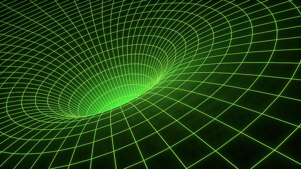 An illustration of heavily curved spacetime, outside the event horizon of a black hole. As you get closer and closer to the mass's location, space becomes more severely curved, creating a region where even light cannot escape: the event horizon.