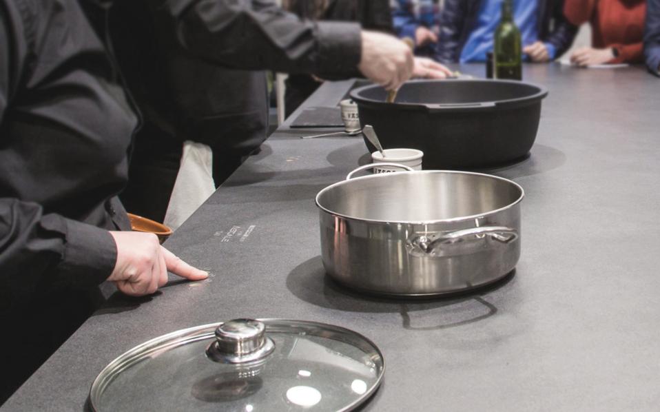 Porcelain countertop with integral induction technology