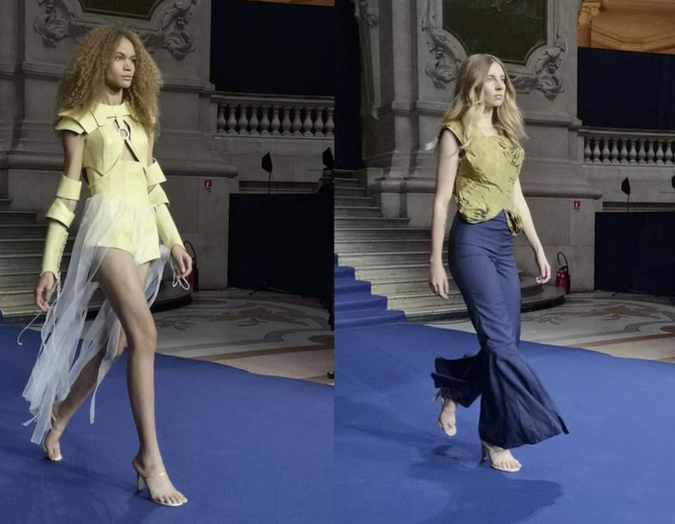 Two looks from Kirsten Ley's September 2019 Paris runway show