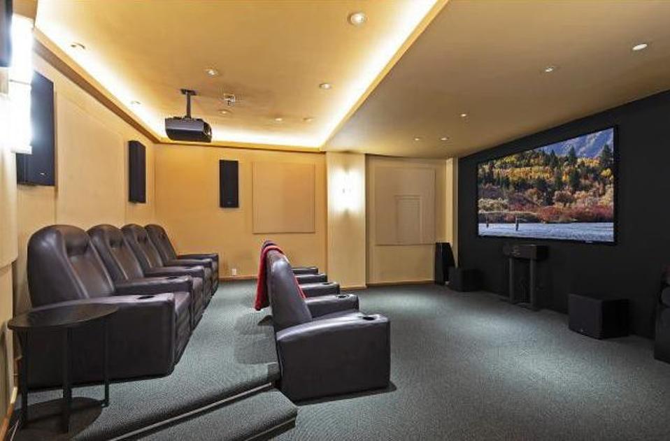 The home features a private movie theater.