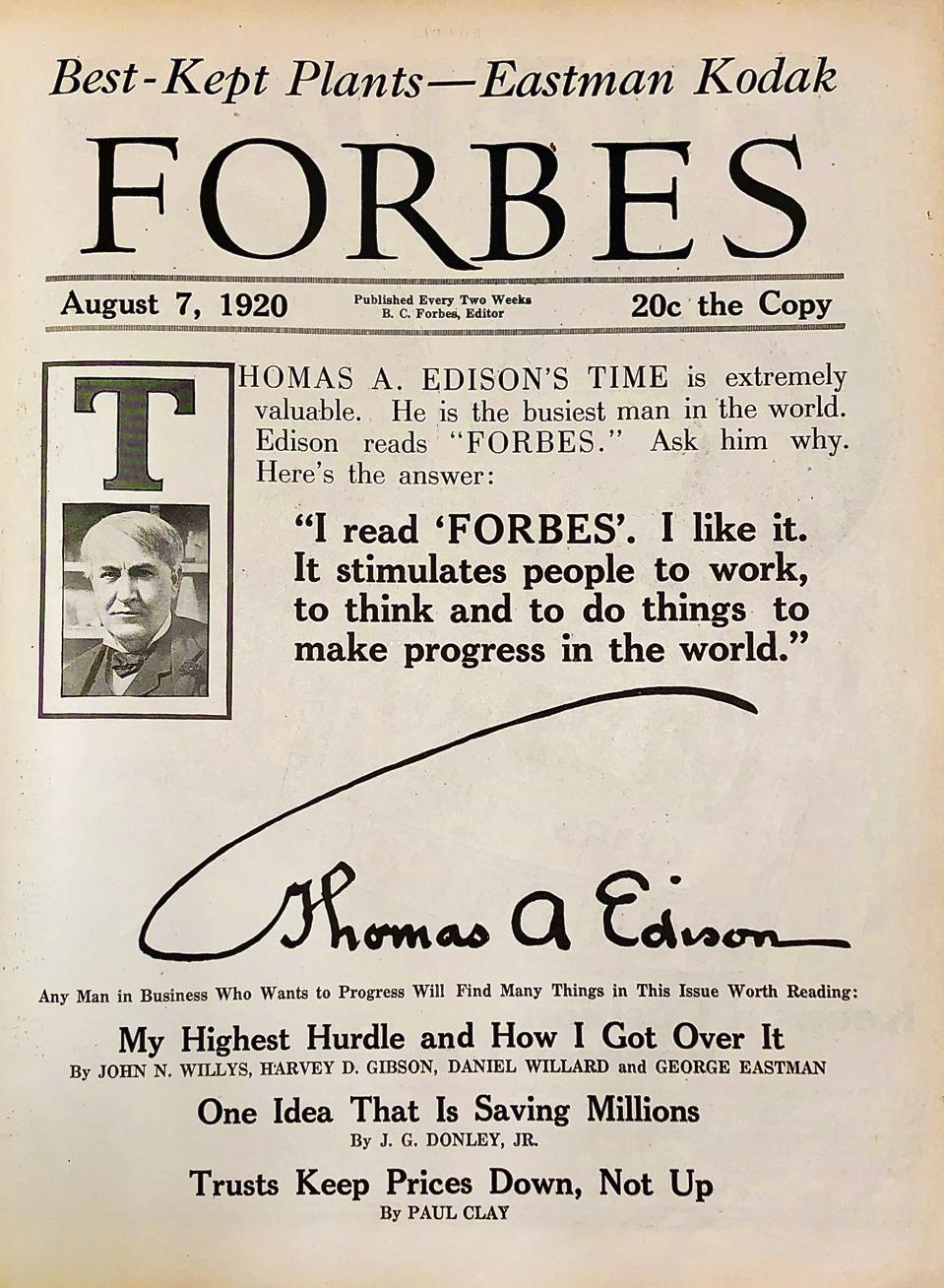 Forbes Thomas Edison Cover August 1920