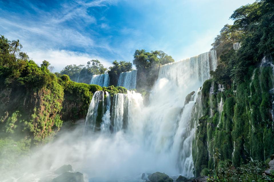 South America's Iguazú Falls are photographed by many tourists.