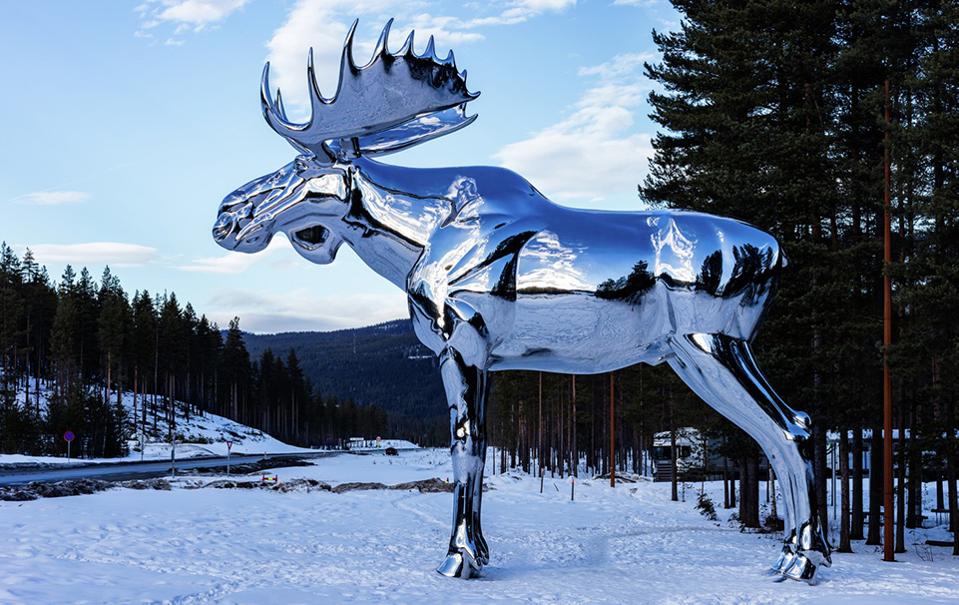 Norway's moose sculpture at a rest stop off the RV3 road in Elverum.