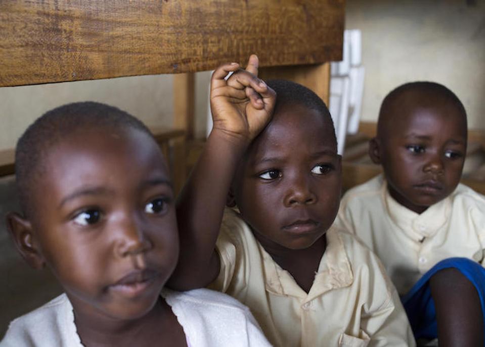 PreK students at the Michaela Tiggemann Primary School in Bujumbura, Burundi learn about the dangers and prevention of Ebola as part of a UNICEF-supported education campaign in September 2019.
