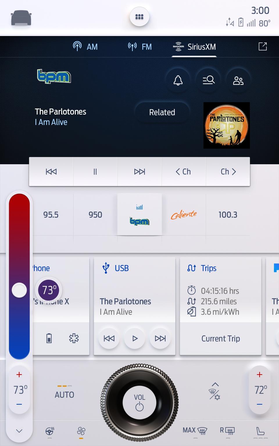 User interface for 15-inch version of Ford's SYNC 4 infotainment system