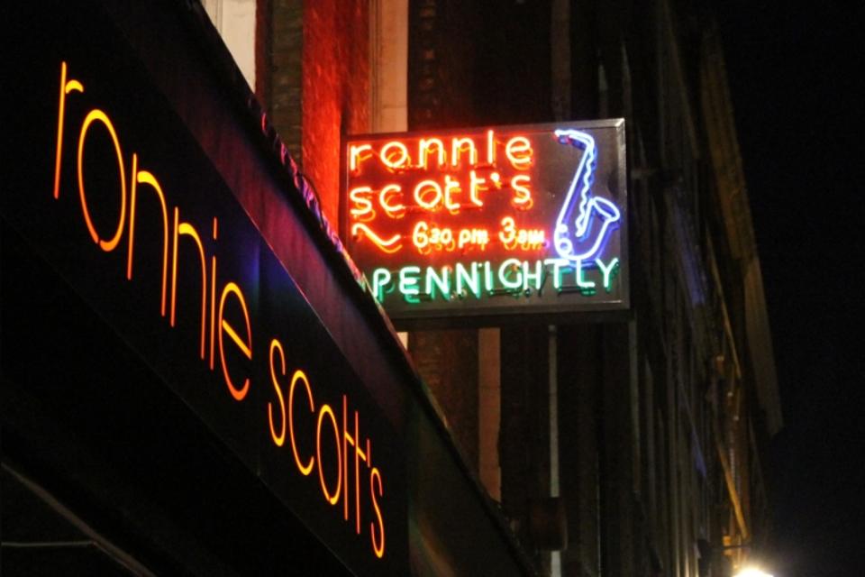 The iconic neon sign for Ronnie Scott's