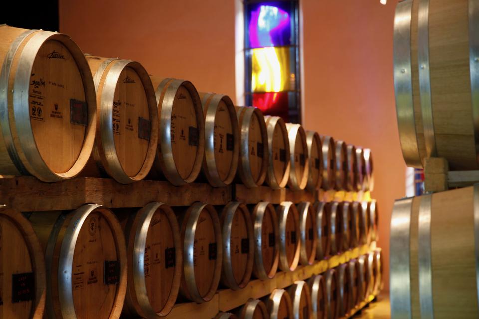 oak barrels at Maison Henri Giraud in Champagne