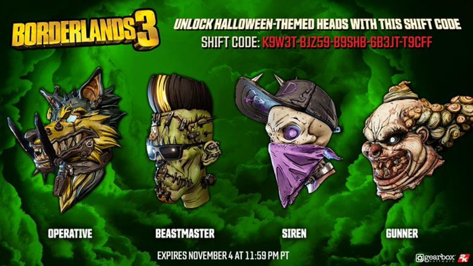 Here S A Borderlands 3 Shift Code For Four Free Halloween Vault Hunter Heads