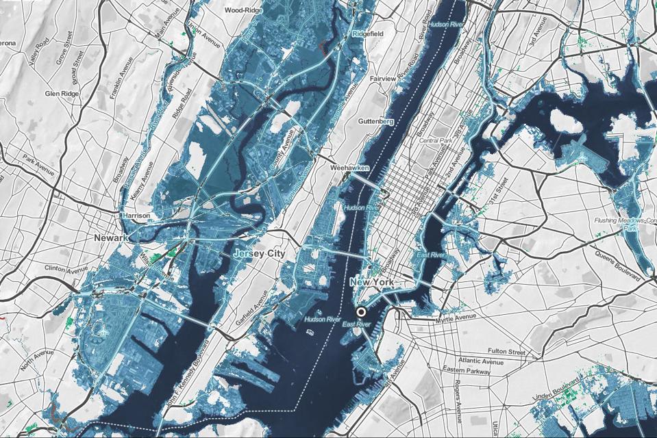 New York flooded areas in blue