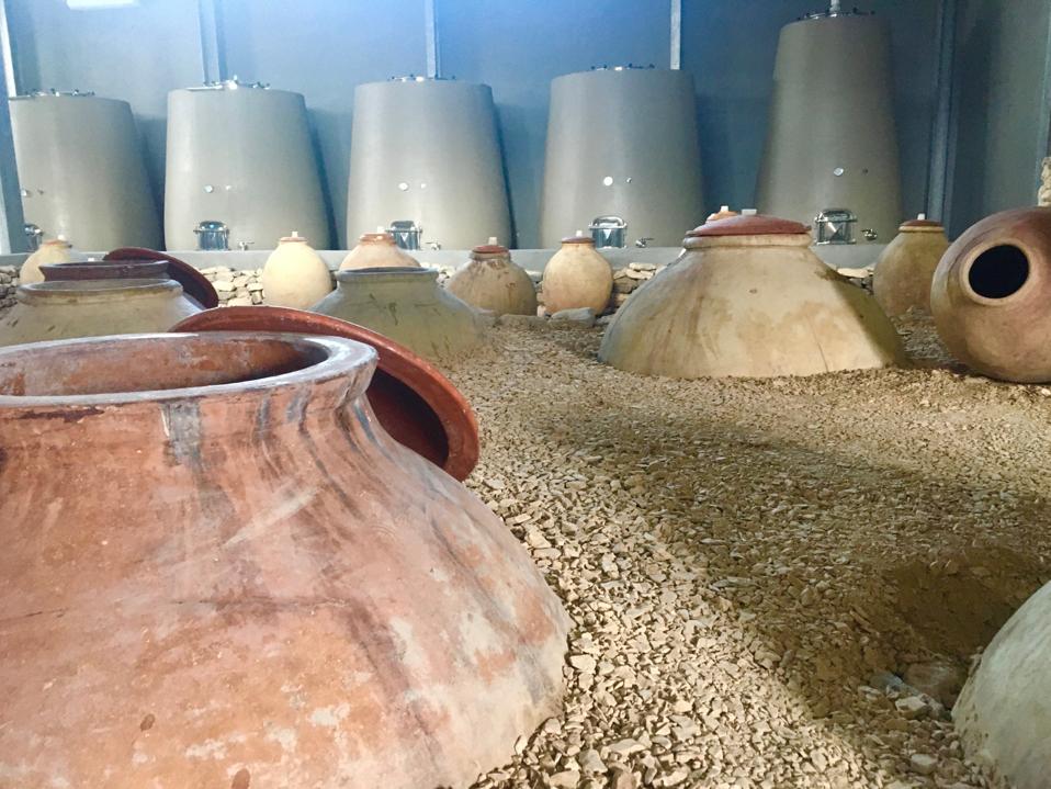 Semi-buried amphorae and concrete tanks at Zorah Wines