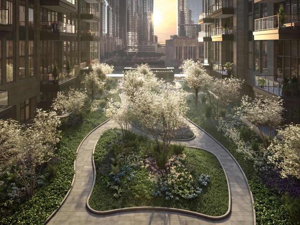 Tribune Tower courtyard