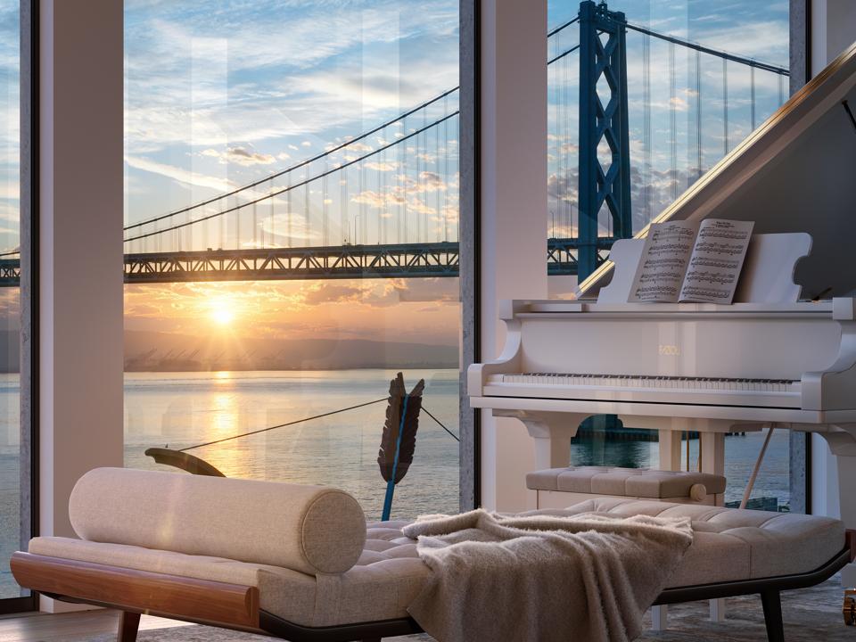 Rendering showing morning views from a One Steuart Lane residence.