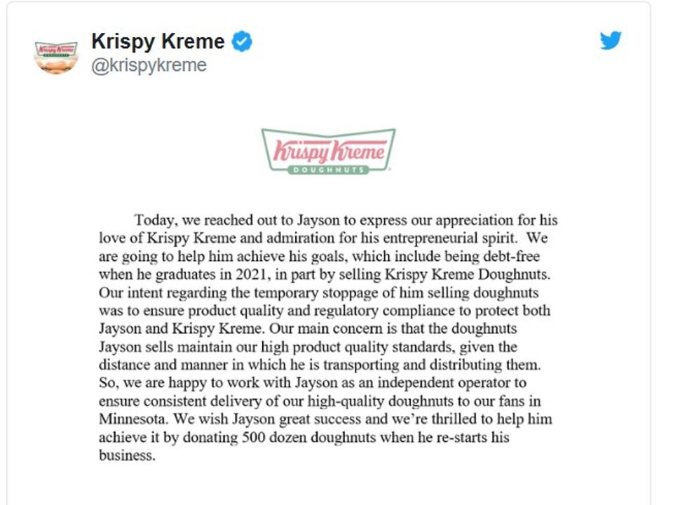 Krispy Kreme potrjuje, da bo skupaj z Jaysonom Gonzalesom sodeloval pri ponovnem zagonu njegovega posla.